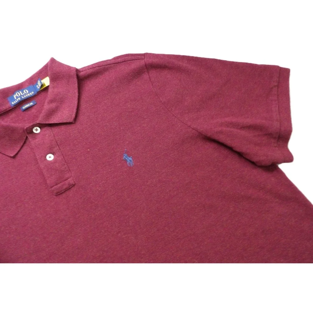 Polo Ralph Lauren Shirt Men XL Classic Fit Solid Cotton Short Sleeve Red Maroon